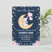 Invitation Baby shower Lune / Girly Elephant Twinkle Star (Debout devant)