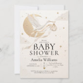 Invitation Baby Shower Luxe Or Stork Céleste Doré (Devant)