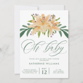 Invitation Baby shower | Lys d'aquarelle orange (Devant)