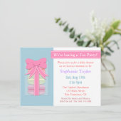 Invitation Baby shower Macaron Tea Party, bleu et rose (Debout devant)
