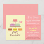 Invitation Baby shower Macaron Tea Party, rose sucré (Devant / Derrière)