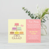 Invitation Baby shower Macaron Tea Party, rose sucré (Debout devant)
