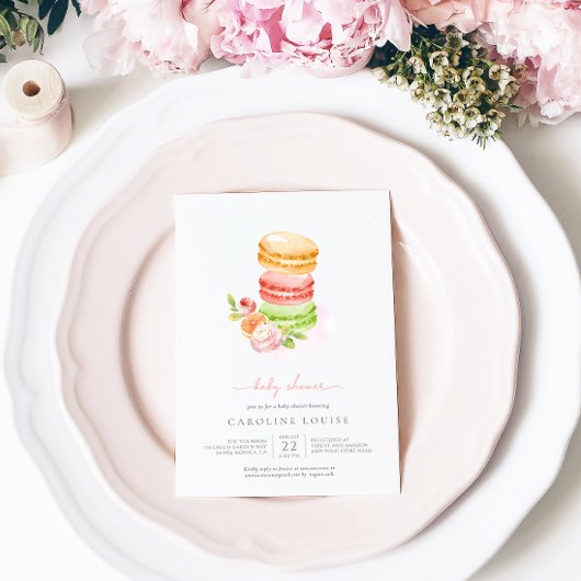 Invitation Baby shower Macarons aquarelles