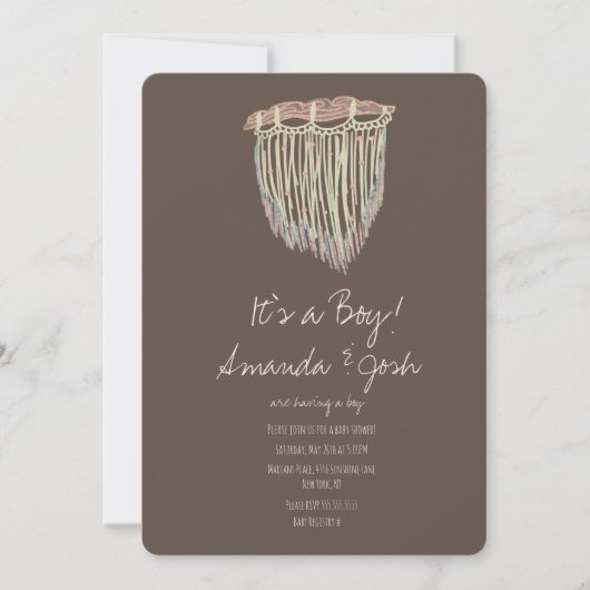 Invitation Baby shower Macrame accrochage Rustique Boho (Devant)