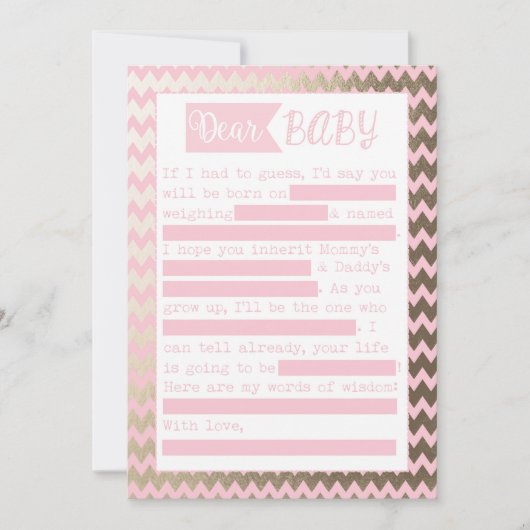 Invitation Baby shower MadLibs Jeu, rose et or Foil Look (Devant)