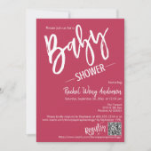 Invitation Baby shower Magenta Script simple QR Code Photo (Devant)