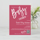 Invitation Baby shower Magenta Script simple QR Code Photo (Debout devant)