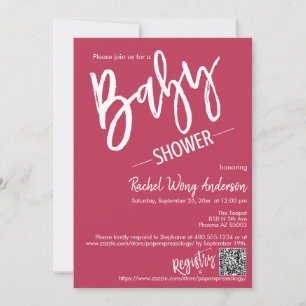 Invitation Baby shower Magenta Script simple QR Code Photo