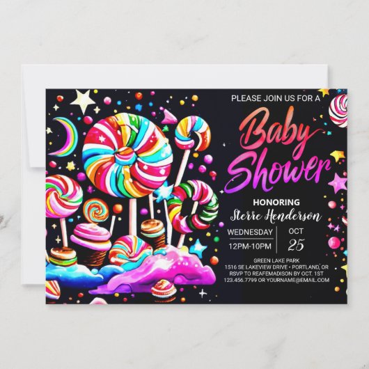 Invitation Baby shower magique de Candyland (Devant)