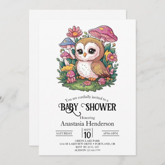 Invitation Baby shower magique de Chouette enchantée (Devant / Derrière)