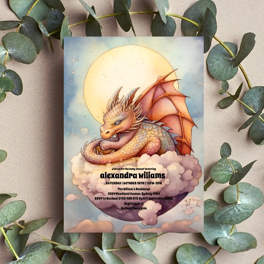 Invitation Baby shower magique de dragon mystique