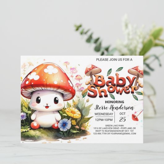 Invitation Baby shower Magique de Trail Toadstool (Debout devant)