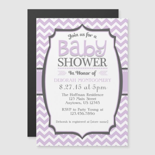 Invitation Baby shower magnétique Lavender Chevron (Devant / Derrière)