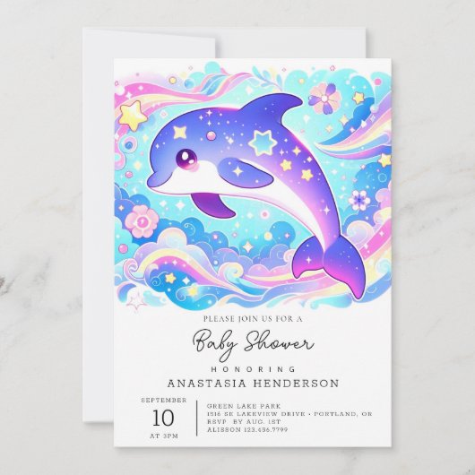 Invitation Baby shower majestueux de dauphins mignon (Devant)