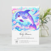 Invitation Baby shower majestueux de dauphins mignon (Debout devant)