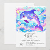 Invitation Baby shower majestueux de dauphins mignon (Devant / Derrière)