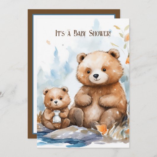 Invitation Baby shower Mama Bear et Cub (Devant / Derrière)