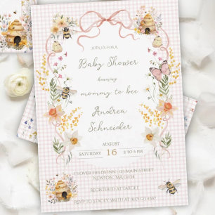 Invitation Baby-Shower « Maman Abeille » à l'aquarelle Vintag