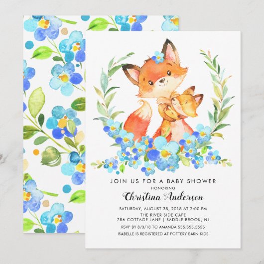 Invitation Baby shower Maman & Baby Fox (Devant / Derrière)