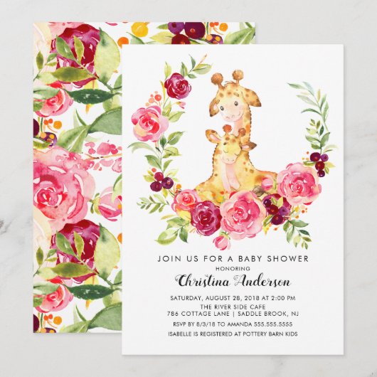 Invitation Baby shower Maman & Baby Giraffe (Devant / Derrière)