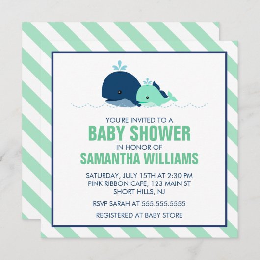 Invitation Baby shower Maman et Baby Whales (Devant / Derrière)