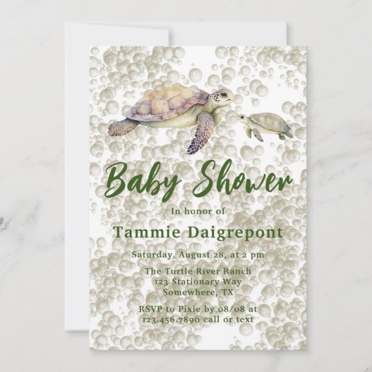 Invitation Baby shower Maman et Me Tortues de mer (Devant)