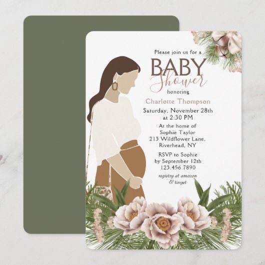 Invitation Baby Shower Maman Future Rose Pâle (Devant / Derrière)