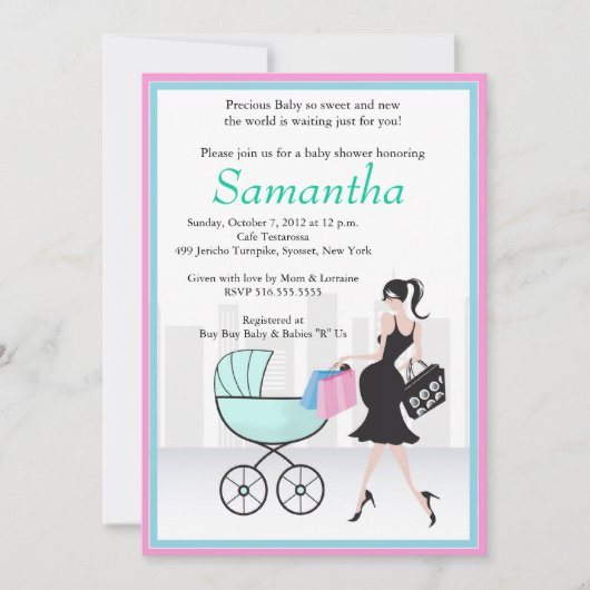Invitation Baby shower Maman sera avec Carriage (Devant)