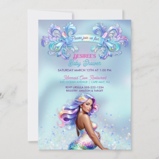 Invitation Baby Shower Maman Sirène Grossesse (Devant)