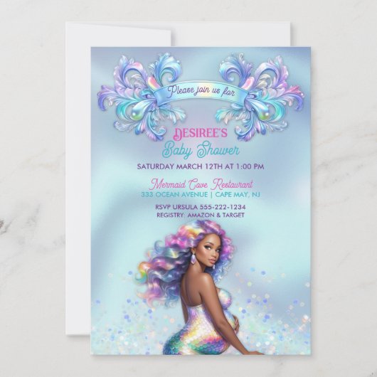 Invitation Baby Shower Maman Sirène Grossesse (Devant)