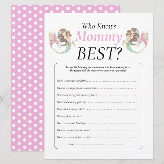 Invitation Baby Shower Maman Sirène Marron Bébé Sous l'Océan (Devant / Derrière)