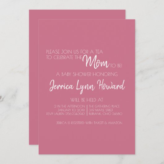 Invitation Baby shower Maman-To-Be (Devant / Derrière)