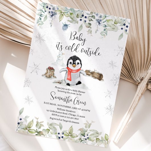Invitation Baby Shower Manchot Hiver