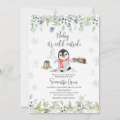 Invitation Baby Shower Manchot Hiver (Devant)