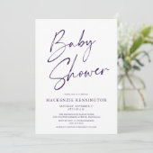 Invitation Baby shower manuscrit violet moderne (Debout devant)