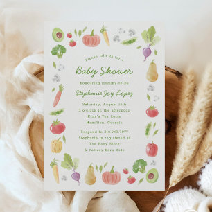 Invitation Baby-Shower Marché de Producteur Légumes Aquarelle