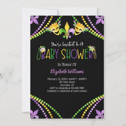 Invitation Baby shower Mardi Gras (Devant)