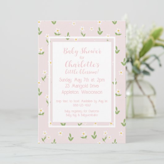 Invitation Baby shower marguerite rose et blanc (Debout devant)