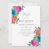 Invitation Baby shower Mariage Fiesta Floral Aquarelle (Devant)