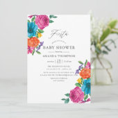 Invitation Baby shower Mariage Fiesta Floral Aquarelle (Debout devant)