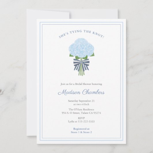 Invitation Baby Shower Mariage Fleur de Mariée Hydrangea Bleu (Devant)