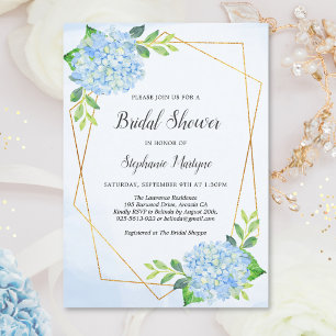 Invitation Baby Shower Mariage Fleurie Géométrique Bleue Mode
