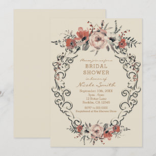 Invitation Baby Shower Mariage Floral Botanique Beige Vintage