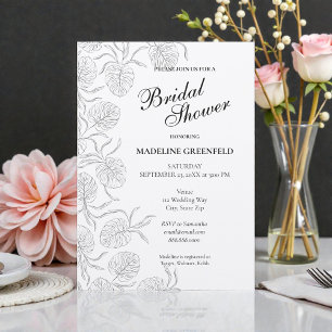 Invitation Baby Shower Mariage Floral Monstera Noir & Blanc