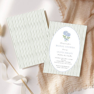 Invitation Baby Shower Mariage Hortensia Bleu et Rayures