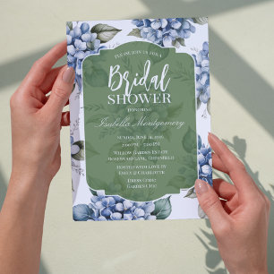 Invitation Baby Shower Mariage Hortensia Bleu et Vert