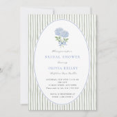 Invitation Baby Shower Mariage Hydrangea Bleue et Rayures (Devant)