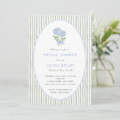 Invitation Baby Shower Mariage Hydrangea Bleue et Rayures (Debout devant)