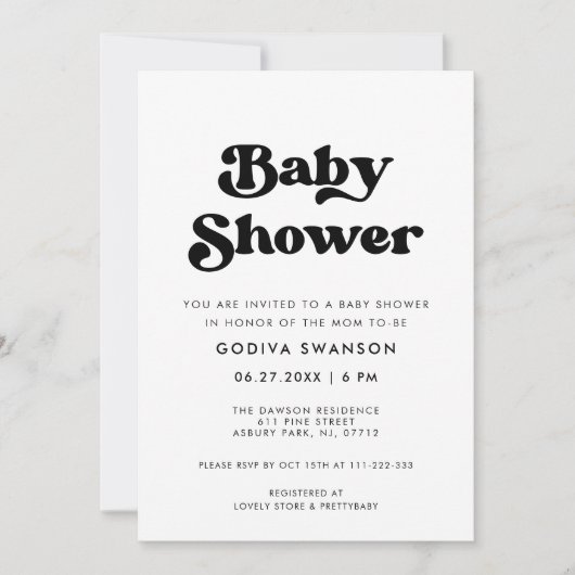 Invitation Baby shower mariage noir et blanc rétro élégant (Devant)
