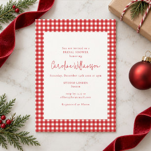 Invitation Baby Shower Mariage Rouge Gingham Vintage Script
